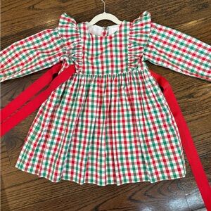 Cecil and Lou Gingham Plaid Long Sleeve Dress with Red Ribbon